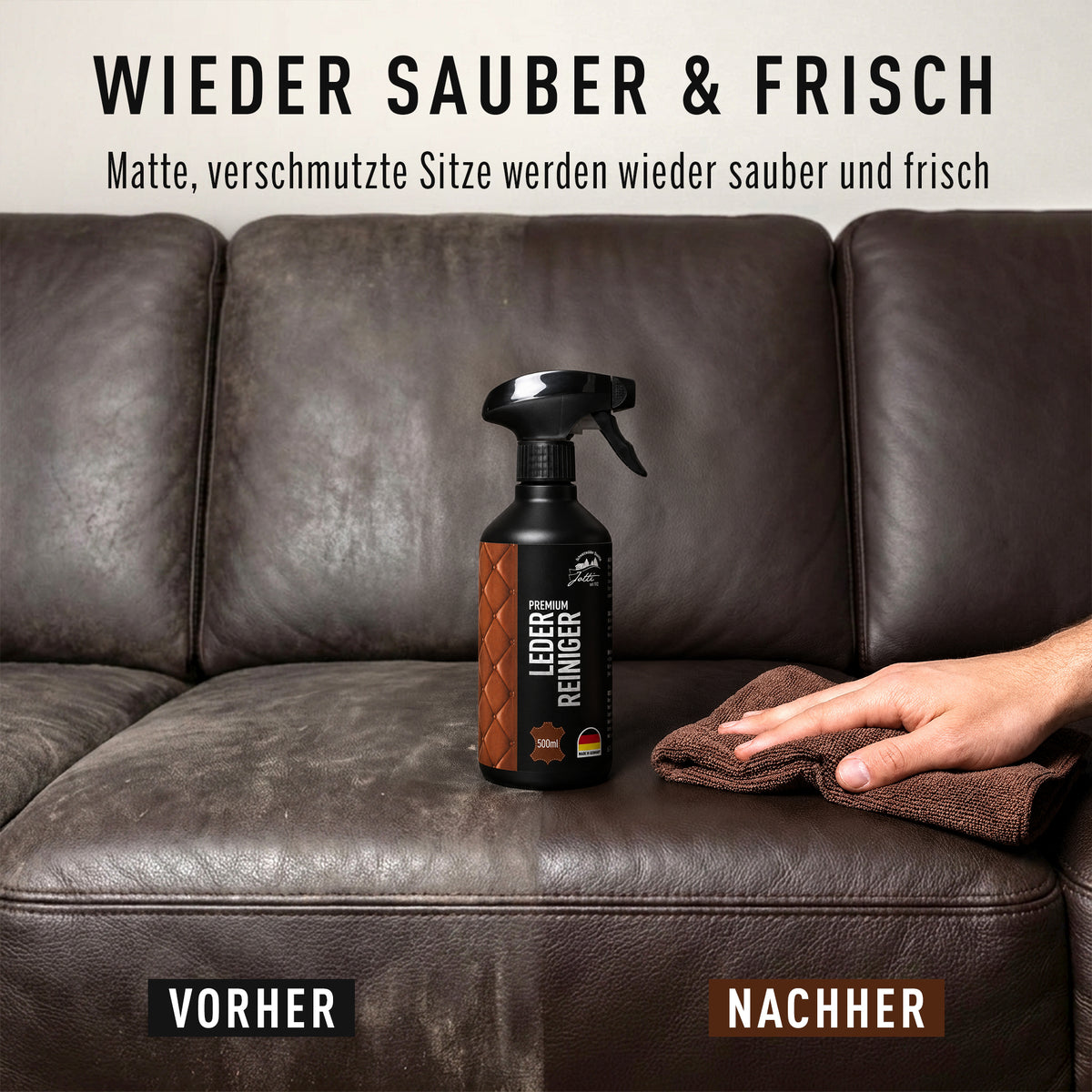 Ledersofa vorher und nachher: matte Sitzflächen werden wieder sauber