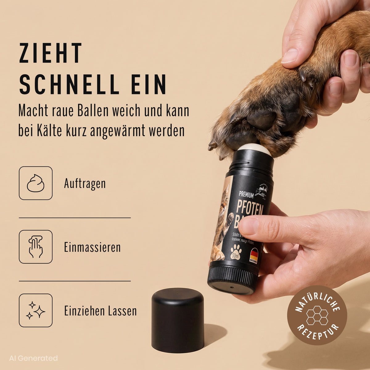 Pfotenbalsam zieht schnell ein – Auftrag auf die Pfote eines Hundes