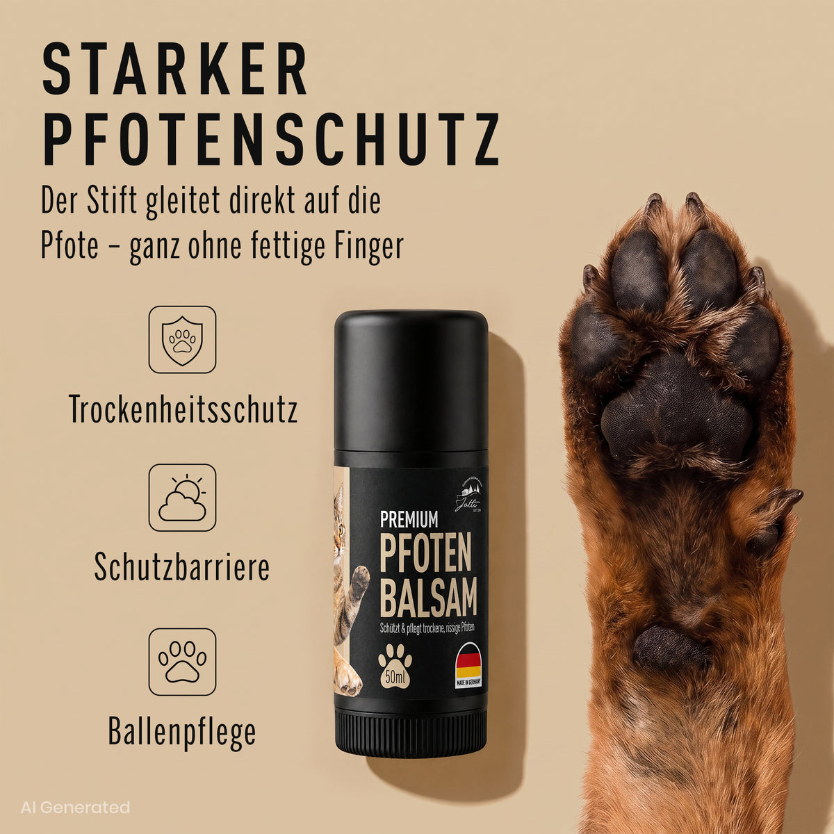 Pfotenschutz-Stift gleitet direkt auf die Pfote, ohne fettige Finger